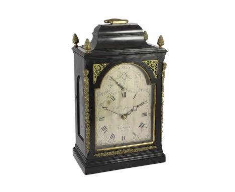 William Jones of London. A George III ebonised chiming and repeating bracket clock, with plain architectural case and arched 