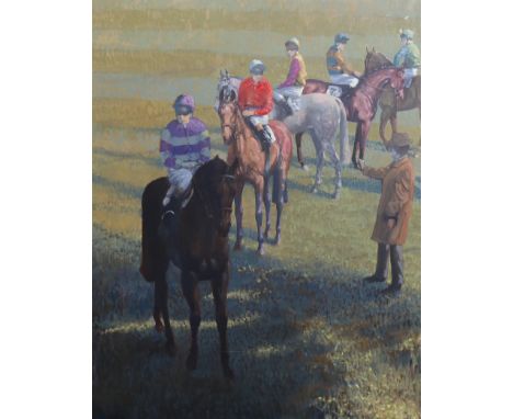 § § Peter Howell (b.1932) Racehorses before the startoil on canvassigned127 x 101cm**CONDITION REPORT**Honest untouched condi