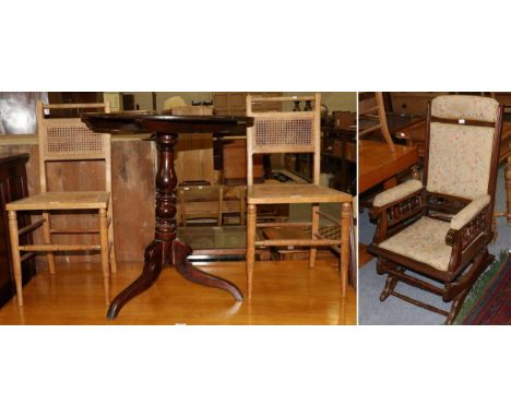 A tripod table; an American rocking chair and three others 