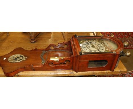 A Dutch Staartklok alarm striking wall clock, 19th century, 135cm high    07.12.17, Hood front columns with small dents, dial