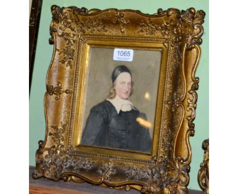 19th Century School, Portrait of Archibald Campbell, 9th Earl of Argyl, small, half length, watercolour, with heavily inscrib