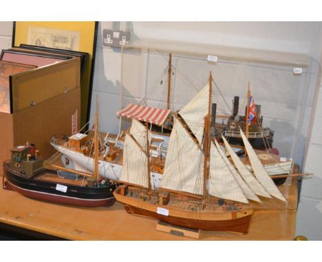 Five various scale ship models, one in perspex case 