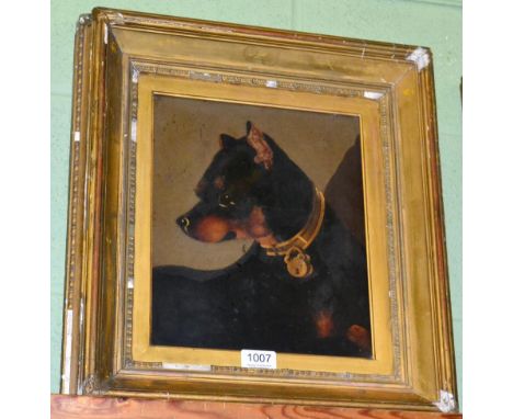 English School (19th century), Naive portrait of a dog, oil on board 