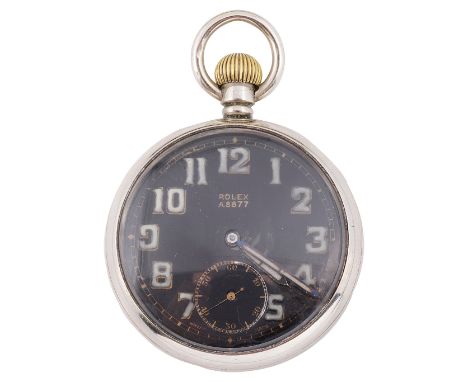 A Rolex military pocket watchA8877, with circular black enamel dial, luminous Arabic numerals and hands, subsidiary dial, and