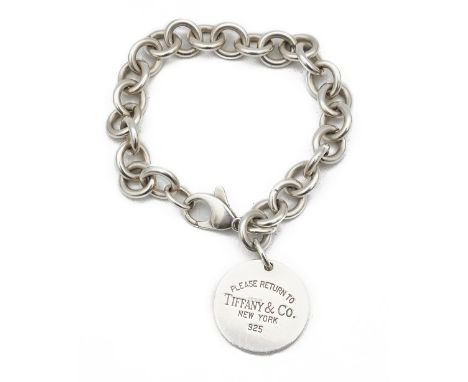 A Tiffany &amp; Co. Sterling silver 'Return to Tiffany' circular tag braceletan engraved circular plaque to a belcher chain a