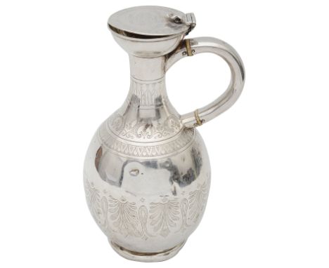 A Victorian silver Grecian wine ewerBirmingham, 1858, makers mark worn J. ? &amp; ?of bottle from engraved with bands of palm