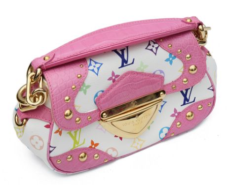 A Louis Vuitton limited edition pink alligator trim monogram multicoloured Marilyn bagfeaturing a sleek design and pink allig