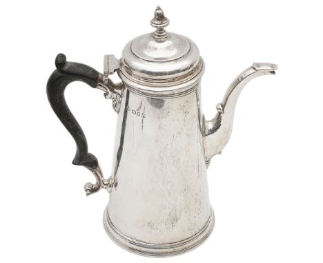 A George V silver coffee pot in George II styleLondon, 1928 by D &amp; J Welby Ltdof plain tapering from, the hinged low dome