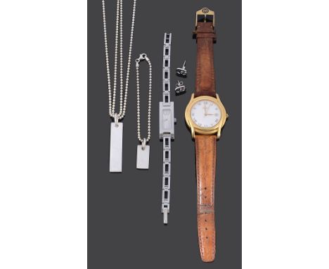 A small collection of Gucci jewellery and watchescomprising a silver tag necklace and matching bracelet both marked 925, toge