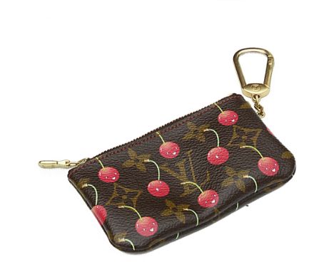 A Louis Vuitton Takashi Murakami Cerise coin purse, Limited Edition coated monogram and cherry canvas with gold tone hardware