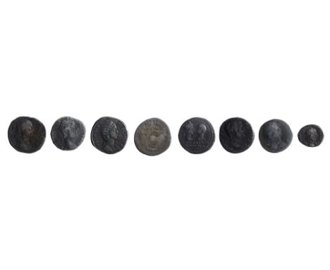 A quantity of Roman Imperial coinsto include a Hadrian AE Sestertius, Rome, Struck 126-127 AD, a Hadrian AE Sestertius, Rome,