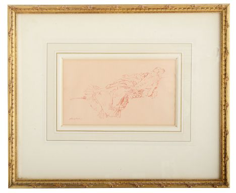 Sir William Russell Flint (Scottish, 1880-1969)a sketch of a reclining woman, red chalk on paper, signed lower left, framed a