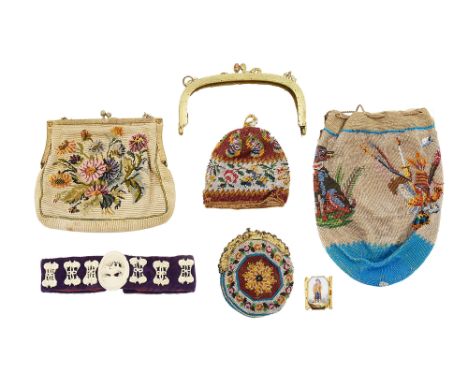 Three Victorian ladies beaded purses and related ladies itemscomprising an unusual Victorian bag beaded with playing cards an