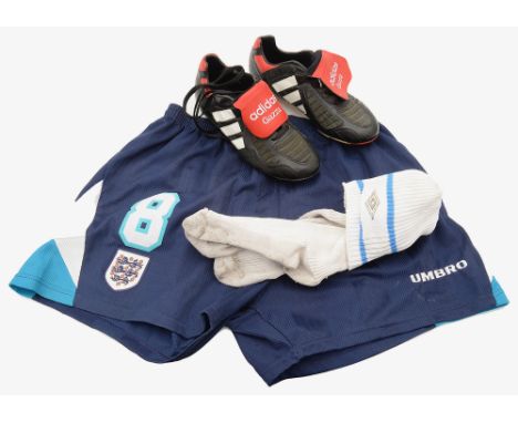 A pair of shorts and socks worn by Paul Gascoigne during the iconic Euro '96 Football Championships where England triumphed o