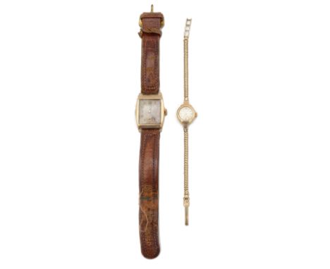 A ladies 9ct gold Rotary and a Gentleman's 9ct gold cased wristwatchfirst having a silvered circular dial with Arabic numeral