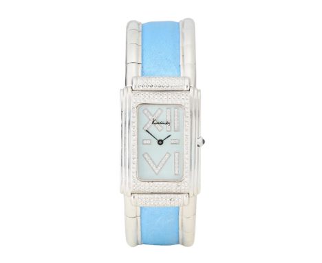 Kutchinsky. An 18ct white gold and diamond set bangle watch  Venezia, Circa 1990 Quartz movement, rectangular shaped mother-o