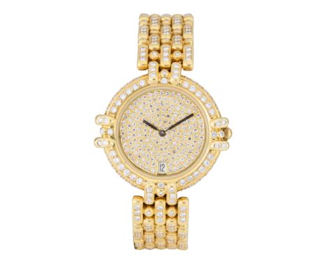 Kutchinsky. An 18ct gold and diamond set quartz calendar bracelet watch  Premier, Circa 1990 Quartz movement, pavé diamond di