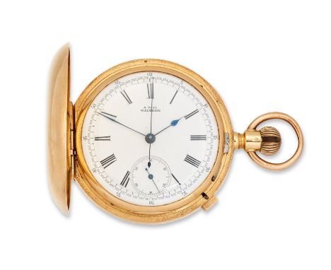 American Waltham Watch Co. An 18ct gold full hunter chronograph pocket watch Movement Numbered 2718693, Case Numbered 19683, 