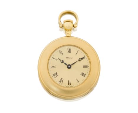 Swiss. An 18ct gold open face keyless wind pocket watch with enamel case back Circa 1980 Steel Swiss ETA movement, gilt dial 
