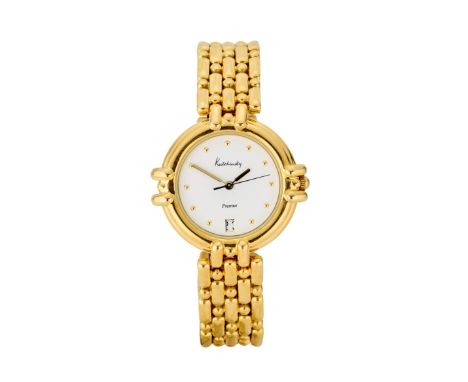 Kutchinsky. A mid sized 18ct gold quartz calendar bracelet watch  Premier, Circa 1990 Quartz movement, white dial with applie
