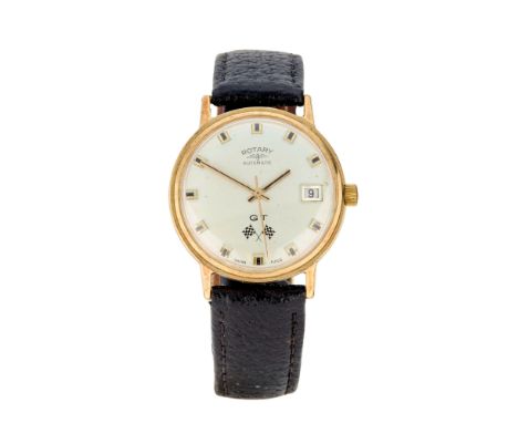 Rotary. A 9ct gold automatic calendar wristwatch with original box and receipt Automatic GT, Sold 21st August 1970 Jewelled a