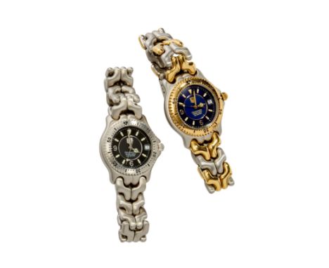 Tag Heuer. A lot of two automatic chronometer bracelet watches  Circa 2000 Comprising: a stainless steel bracelet watch with 