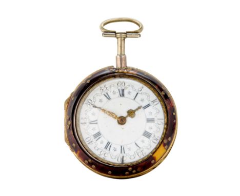 Carbonier. An early 18th century silver and tortoiseshell pair case repeating pocket watch London hallmarks for 1724  Gilt fu