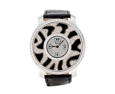 Kutchinsky. A silver diamond set quartz wristwatch Mystery, Circa 1990 Quartz movement, pavé diamond dial with mother-of-pear