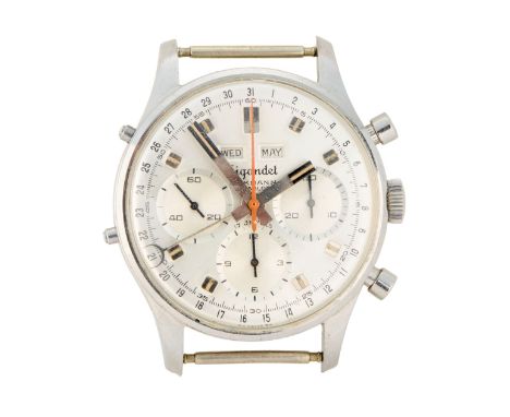 Gigandet. A stainless steel manual wind triple calendar chronograph wristwatch with Valjoux 723 movement Circa 1960 Jewelled 