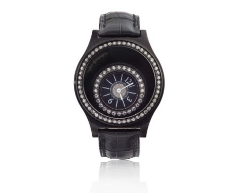 DeLaCour. A stainless steel, ceramic and diamond set quartz wristwatch with floating dial  Liberata, No. 274/500, Serial No. 