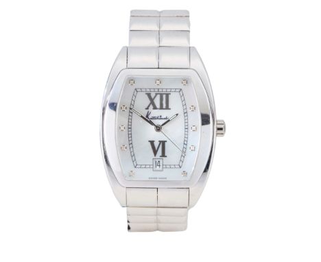 Kutchinsky. An automatic white gold, mother-of-pearl and diamond set calendar bracelet watch  Jewelled automatic movement ETA
