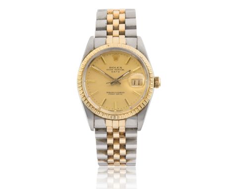 Rolex. A stainless steel and gold automatic calendar bracelet watch  Date, Reference 15053, Serial number R271422, Circa 1988