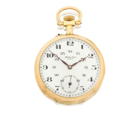 Swiss. An 18ct gold keyless wind open face pocket watch signed Matthey-Tissot on the dial  Circa 1920 Jewelled Swiss lever mo