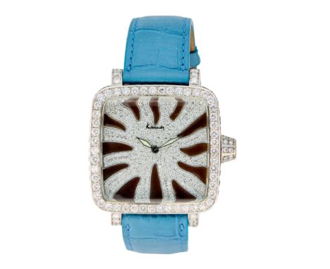 Kutchinsky. A diamond and topaz quartz wristwatch Convex, Limited edition no. 027 Quartz movement, pavé diamond square dial w