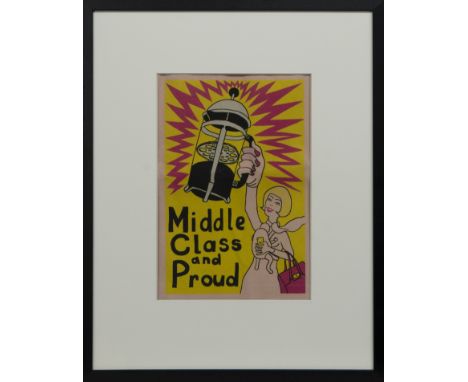 * GRAYSON PERRY RA (BRITISH b. 1960), MIDDLE CLASS AND PROUD print on cotton canvas, monogrammed verso image size 34.5cm x 24