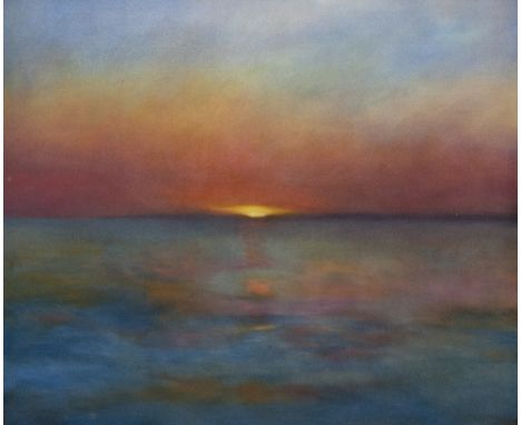 * SUE BIAZOTTI (SCOTTISH CONTEMPORARY), EVENING JOURNEY, SINKING SUN oil on canvas, signed and titled verso overall size 150c