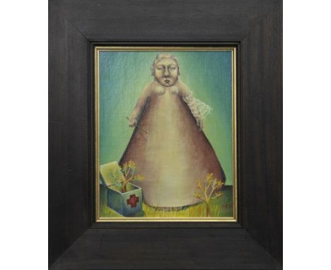 * HEATHER NEVAY (SCOTTISH b. 1965), UNTITLED oil on panel, signed image size 25cm x 20cm, overall size 41cm x 34.5cm Framed a