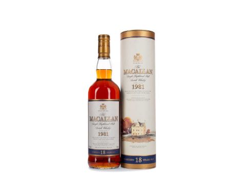 MACALLAN 1981 18 YEARS OLDSingle Malt Scotch WhiskyMatured in sherry casks. 700ml, 43% volume, in tube.Condition report: Fill