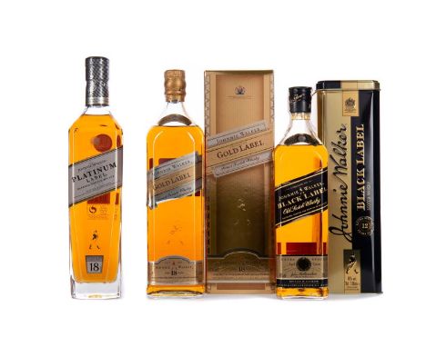 JOHNNIE WALKER GOLD LABEL AGED 18 YEARS - ONE LITREBlended Scotch WhiskyOne litre, 43% volume, in carton.JOHNNIE WALKER PLATI