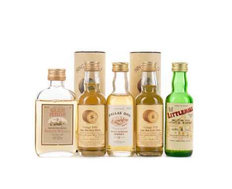 FIVE CLOSED DISTILLERY MINIATURESIncludes Glen Mhor 8 years old (40%), Littlemill 5 years old, Dallas Dhu 12 years old (40%),