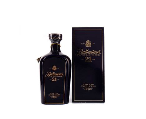 BALLANTINE'S AGED 21 YEARSBlended Scotch Whisky70cl, 43% volume, blue ceramic decanter in carton.