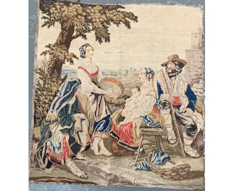 An unframed 19th century needlework tapestry, approx. 57x62cm 