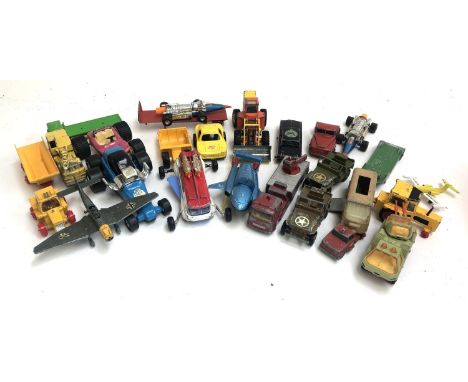 A quantity of die cast and other model vehicles to include Dinky Junkers JU 87 B, Yale tractor shovel, US Jeep, Thunderbirds 