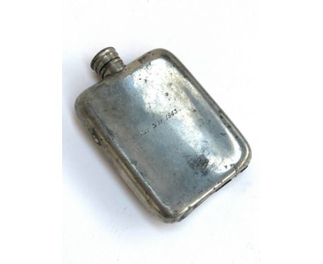 A silver plated WW2 hip flask, engraved May 31st 1943 with the initials H.J.C, 9cmW 