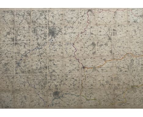 A linen backed hunt map of Rutland and Leicestershire, showing Nottingham and Leicester, Ordnance Survey of England (3rd ed.)