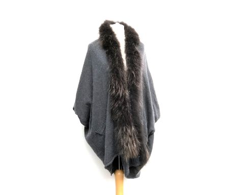 A Mano loose wool cardigan with fur trim; together with a light grey shawl with fur trim (2) 