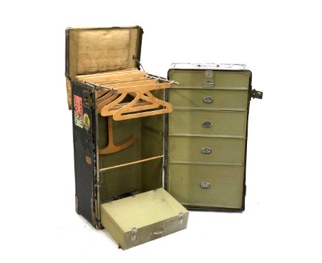 A very large vintage compactum steamer trunk, made by Wheary Trunks, opening to drawers and hanging rail, 106cm wide, 57cm de