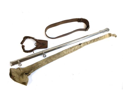 An officer's sword scabbard 86cm long, with suede slip, leather frog, and belt, 