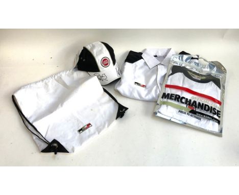 A BAR Honda cap signed by Jenson Button and K Sato; together with two BAR Honda shirts, one sealed, with bag; a signed photog