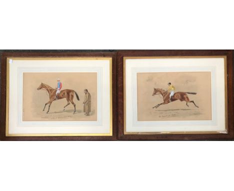 William Verner Longe (1857-1924), a pair of watercolours of jockeys up, 'M Cannon on Orme' and 'Isinglass, a sketch at newmar